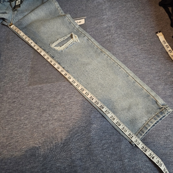 Rebellious Mid Wash Distressed Knee High-rise Extra Long Denim Blue Jeans Size 2 - Picture 9 of 9